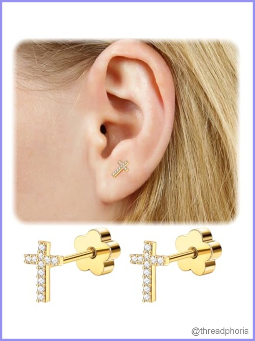 14K Gold Plated Surgical Steel Stud Earrings CZ Screw Back Cartilage Earrings